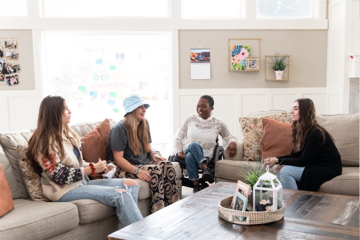 Girls in living room of the Rosa Parks House Students at Saratoga Springs Campus, Rosa Parks House, New Haven Residential Treatment Center